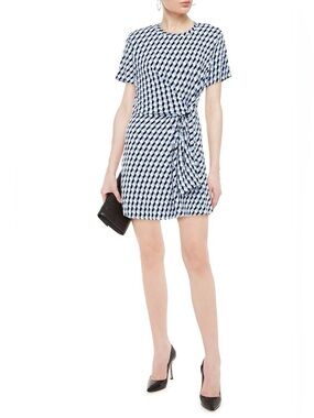Diane Von Furstenberg Theresa tie-front stretch mini dress. XS. Blue. White.